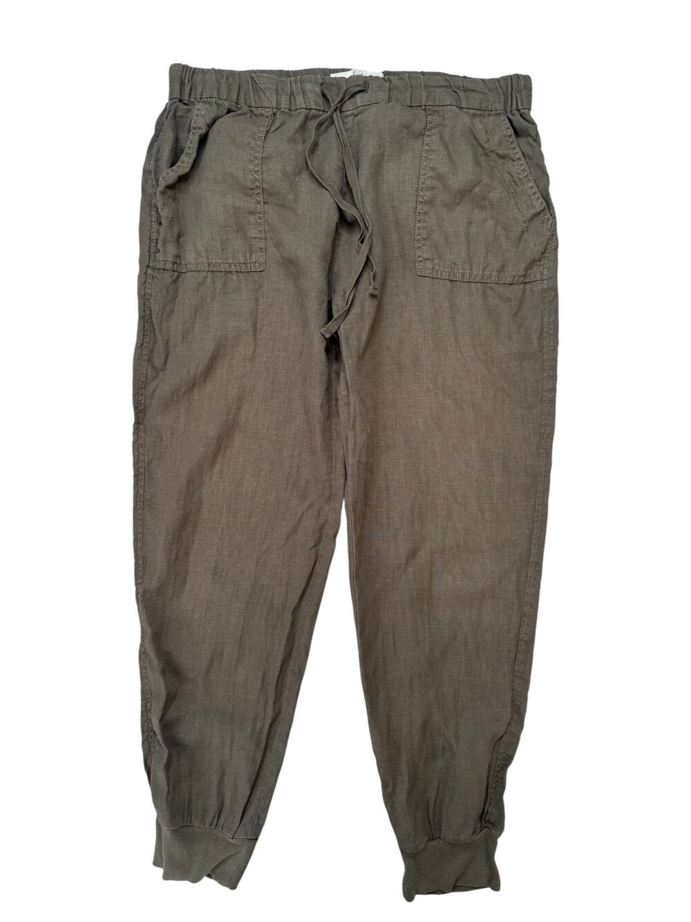 JOIE 100% Linen Stuva Pant Fatigue Green Size Small Cuffed Pull On Drawstring